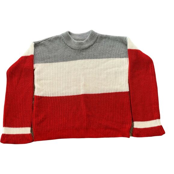 Cloud Chaser Women's Sweater Large Gray Red Knit Long Sleeve Pullover Crew Neck - Picture 9 of 9